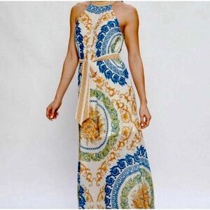Jealous Tomato Baroque Print Halter A-line Maxi Dress S